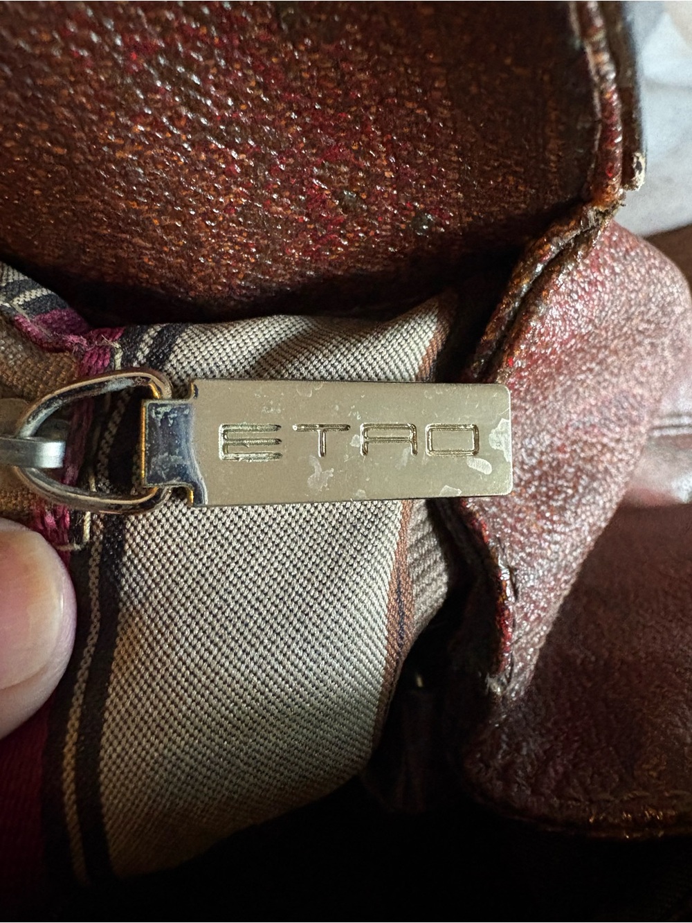 Vintage ETRO Paisley Tote Bag Red Croc Embossed Leather Silver Hardware - Picture 13 of 17